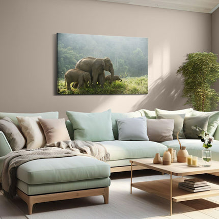 Canvas schilderij woonkamer Olifanten Familie in de Jungle - Olifant