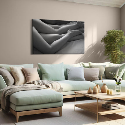 Canvas schilderij woonkamer Seks in Bed - Man en Vrouw - Zwart Wit