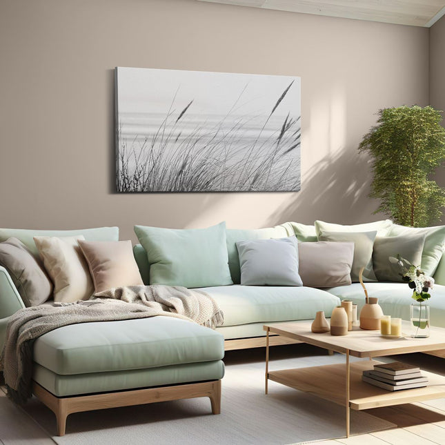 Canvas schilderij woonkamer Strand en Zee met Begroeiing - Zwart Wit