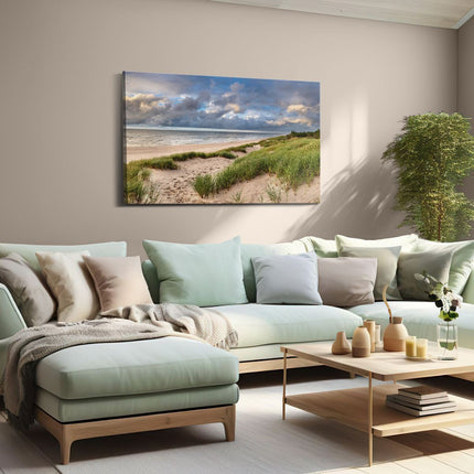 Canvas schilderij woonkamer Strand en Duinen met Bewolking