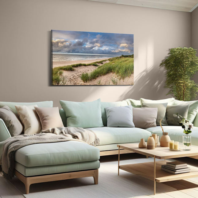 Canvas schilderij woonkamer Strand en Duinen met Bewolking