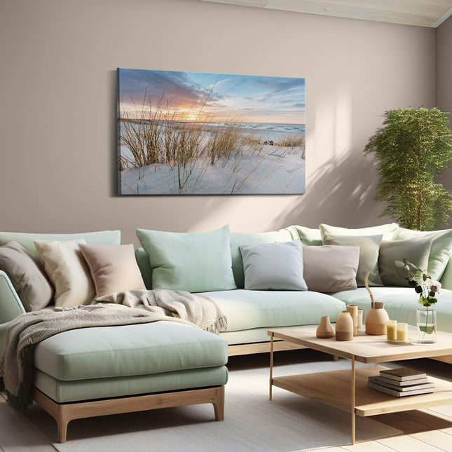 Canvas schilderij woonkamer Strand en Zee vanuit Duinen