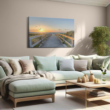 Canvas schilderij woonkamer Voetpad met Zee en Vogels
