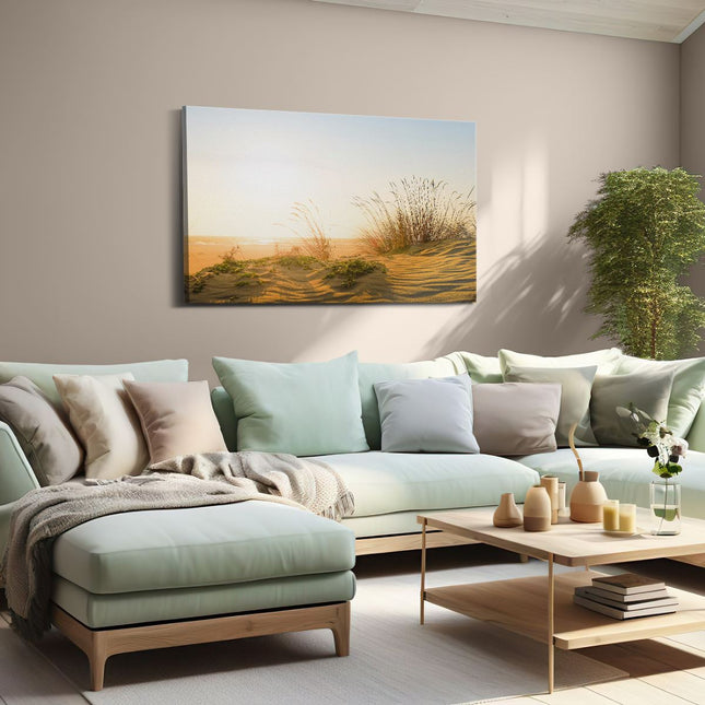 Canvas schilderij woonkamer Duinen met Zon