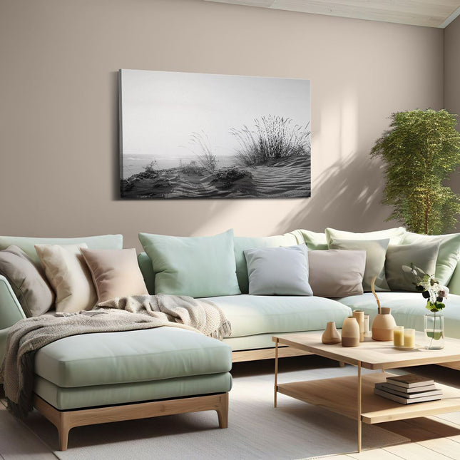 Canvas schilderij woonkamer Duinen met Zon - Zwart Wit