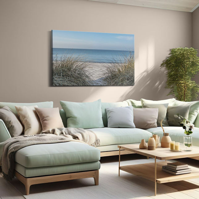Canvas schilderij woonkamer Strand en Zee vanuit de Duinen