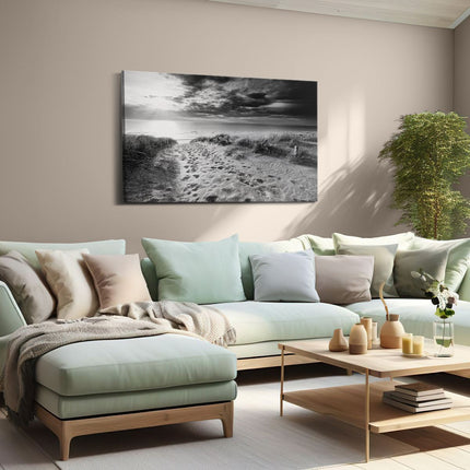 Canvas schilderij woonkamer Duinen met Zee - Zwart Wit