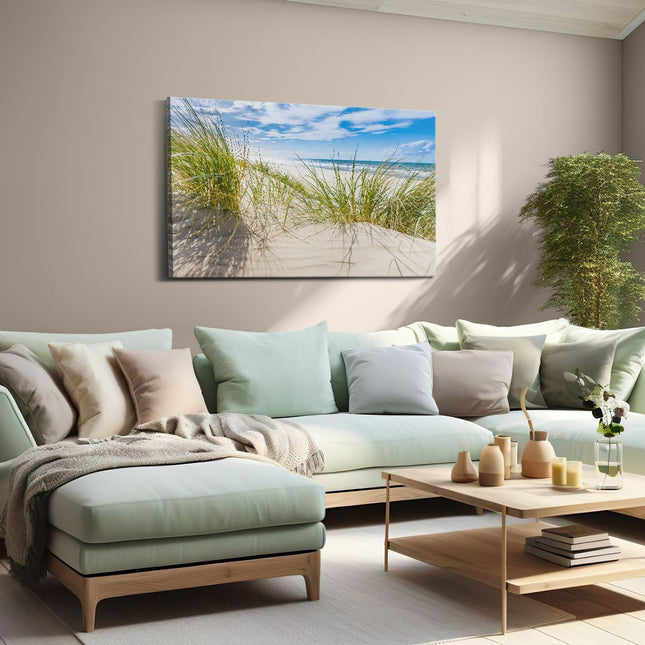 Canvas schilderij woonkamer Strand en Zee vanuit de Duinen