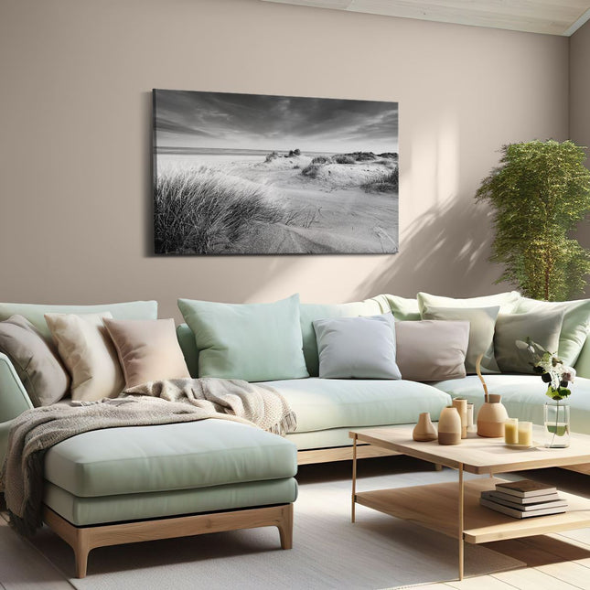 Canvas schilderij woonkamer Groot Strand met Zee - Zwart Wit