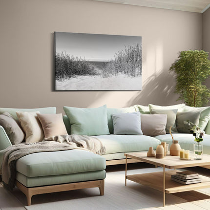 Canvas schilderij woonkamer Duinen met Zee - Zwart Wit