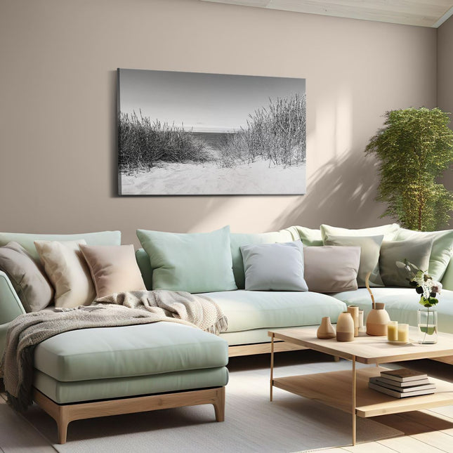 Canvas schilderij woonkamer Duinen met Zee - Zwart Wit