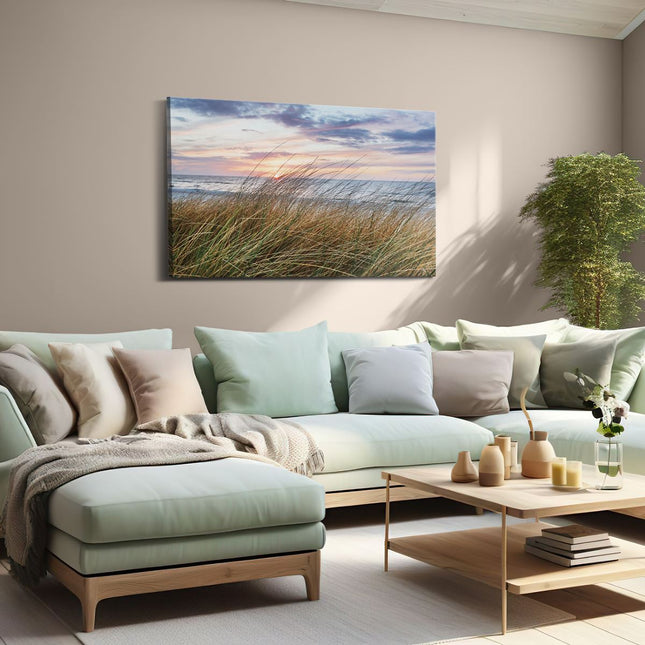 Canvas schilderij woonkamer Duinen Planten met Zee en Zonsondergang - Duinen