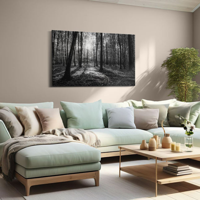 Canvas schilderij woonkamer Herfst in Bos - Zwart Wit