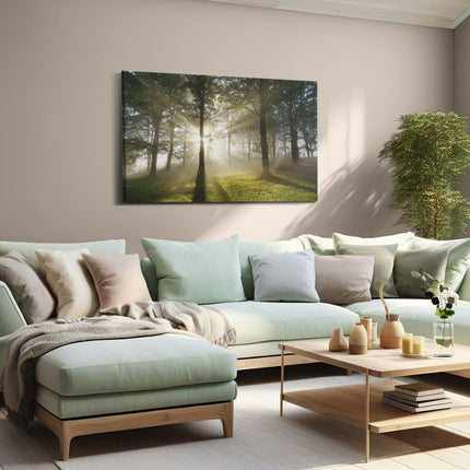 Canvas schilderij woonkamer Zon tussen de Bomen