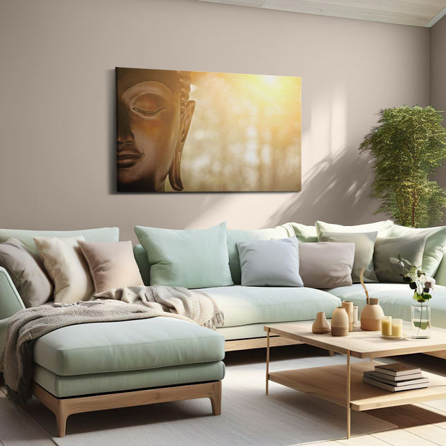 Canvas schilderij woonkamer Boeddha Beeld met Zon