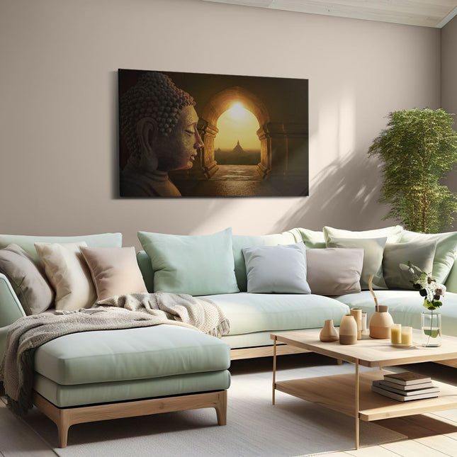Canvas schilderij woonkamer Boeddha met Mooi Uitzicht