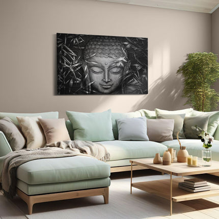 Canvas schilderij woonkamer Gouden Boeddha Hoofd - Zwart Wit