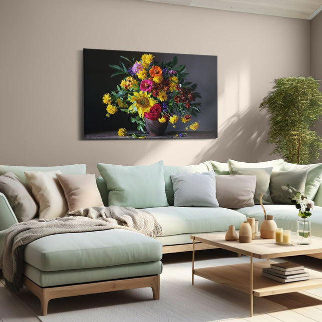 Canvas schilderij woonkamer Vaas met Verschillende Bloemen