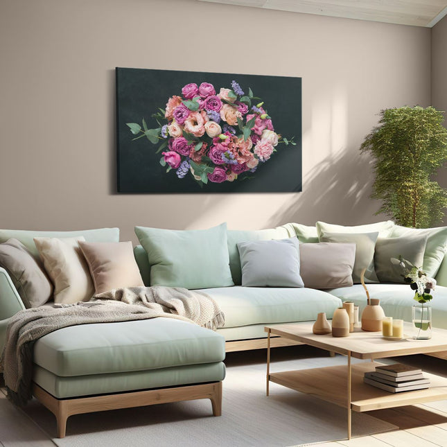 Canvas schilderij woonkamer Boeket met Verschillende Bloemen