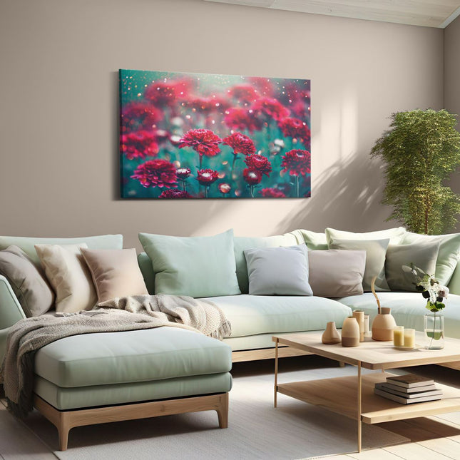 Canvas schilderij woonkamer Rode Bloemen