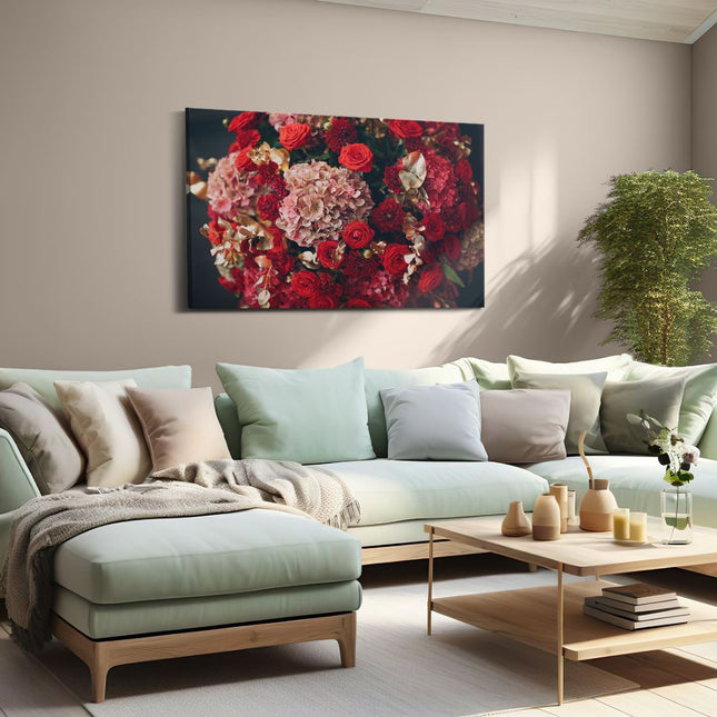 Canvas schilderij woonkamer Boeket Rode Bloemen