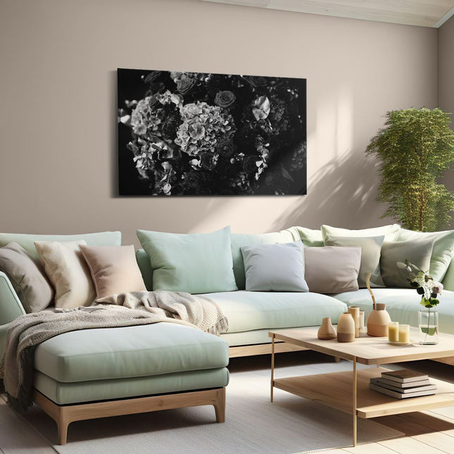Canvas schilderij woonkamer Boeket Rode Bloemen - Zwart Wit