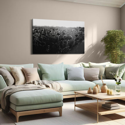 Canvas schilderij woonkamer Veld met Rode Bloemen - Zwart Wit