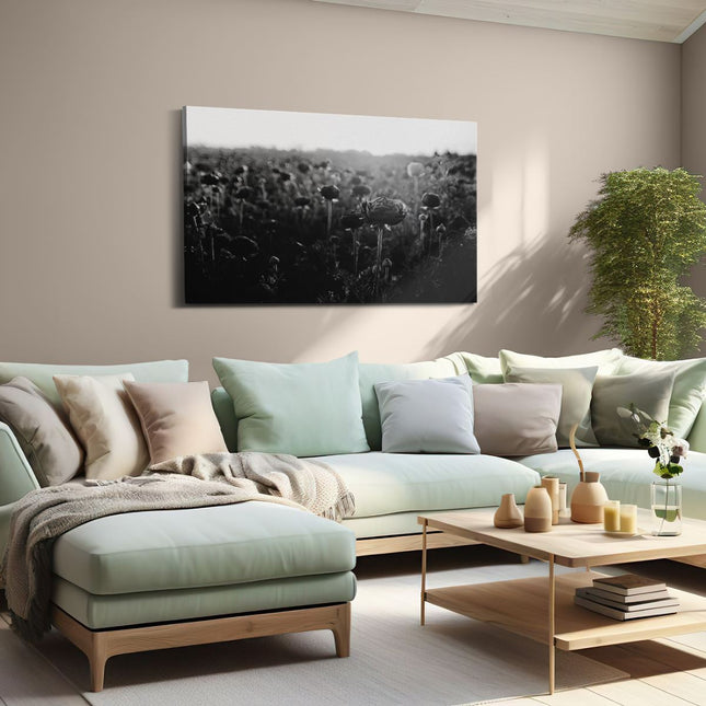 Canvas schilderij woonkamer Veld met Rode Bloemen - Zwart Wit