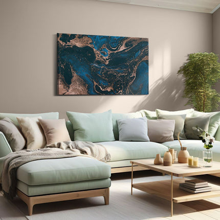 Canvas schilderij woonkamer Abstracte Kunst - Blauw en Brons