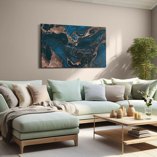 Canvas schilderij woonkamer Abstracte Kunst - Blauw en Brons