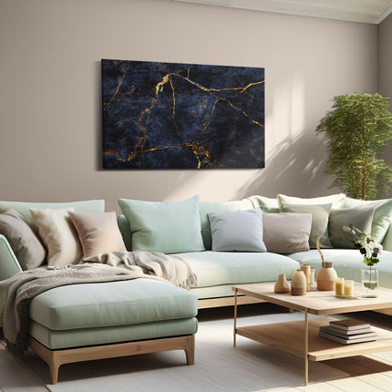 Canvas schilderij woonkamer Abstracte Kunst - Donkere Marmer met Gouden Strepen