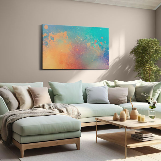 Canvas schilderij woonkamer Abstracte Kunst - Acryl met Blauw en Oranje