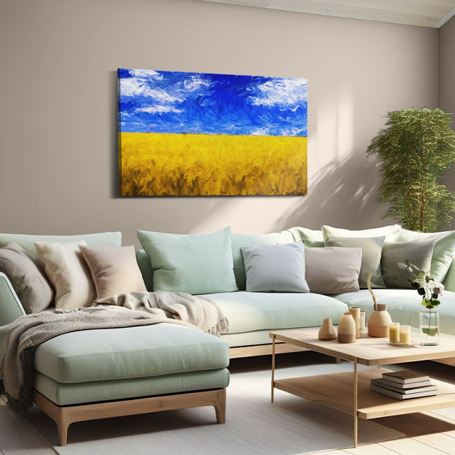 Canvas schilderij woonkamer Abstracte Kunst - Landschap van Veld Graan