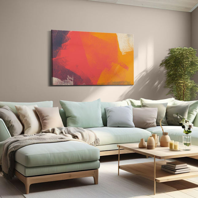 Canvas schilderij woonkamer Abstracte Kunst - Zwart Oranje Beige