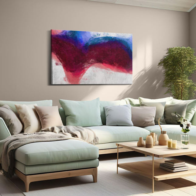 Canvas schilderij woonkamer Abstracte Kunst - Ruige Penseelstreken Wit Rood Blauw