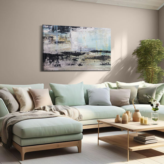 Canvas schilderij woonkamer Abstracte Kunst - Acryl met Zwarte Vagen op Wit