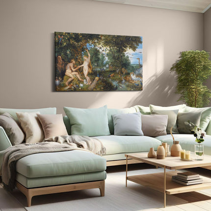 Canvas schilderij woonkamer Het Aardse Paradijs met de Zondeval van Adam en Eva - Jan Brueghel