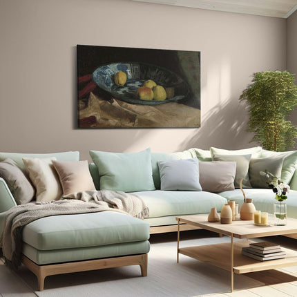 Canvas schilderij woonkamer Stilleven met Appels op een Delfts Blauwe Schaal - Willem de Zwart
