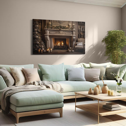 Canvas schilderij woonkamer Kerstmis Openhaard