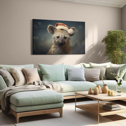 Canvas schilderij woonkamer Hyena met een Kerstmuts - Kerstmis