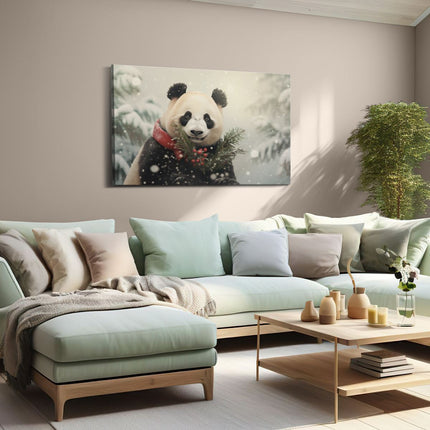 Canvas schilderij woonkamer Panda bij Kerst - Kerstmis