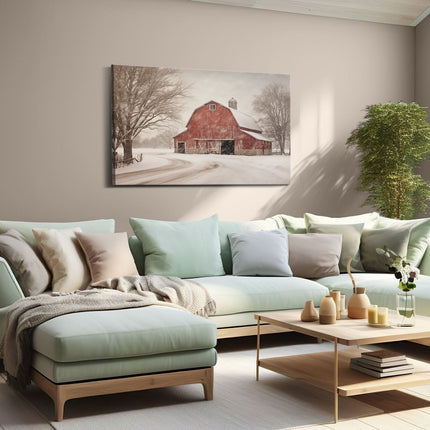 Canvas schilderij woonkamer Vintage Schuur in de Winter - Kerst