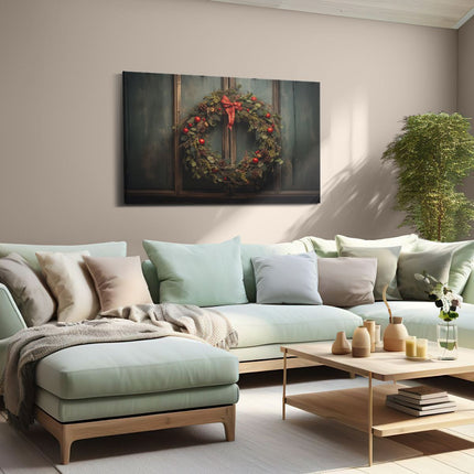 Canvas schilderij woonkamer Kerst Krans - Kerstmis