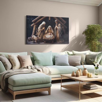 Canvas schilderij woonkamer Kerststal - Kerstmis - Jezus Christus