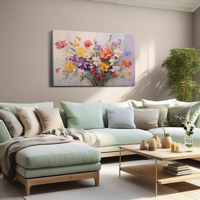 Canvas schilderij woonkamer Boeket Bloemen in Kleur