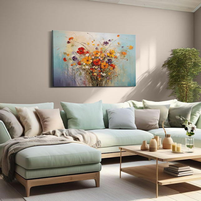 Canvas schilderij woonkamer Boeket Bloemen in Kleur
