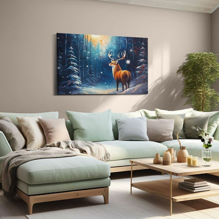 Canvas schilderij woonkamer Hert in het Winter Bos