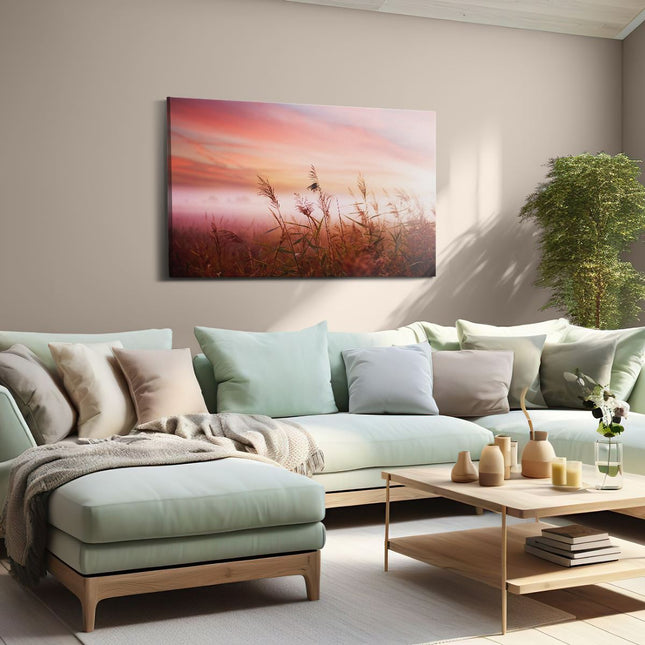 Canvas schilderij woonkamer Mistig Landschap in de Ochtend 