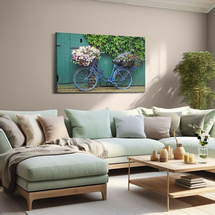 Canvas schilderij woonkamer Fiets met Bloemen