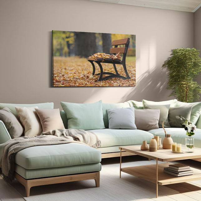 Canvas schilderij woonkamer Bankje in de Herfst
